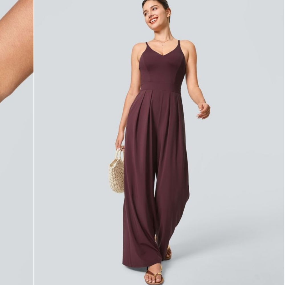 HALARA Elegant Burgundy Jumpsuit Sz L PETITE